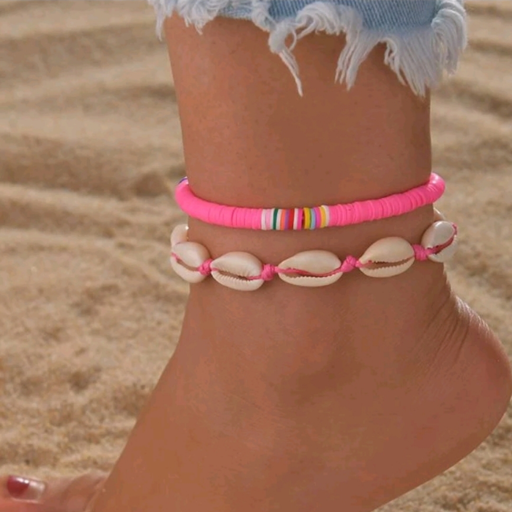 Two Piece Hot Pink Shell Decor Anklet